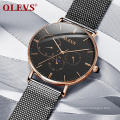 OLEVS 6860 Fashion Men WristWatch Power Reserve Date Dial Mesh  Quartz Watch Men's Sport  Analog Watch Multi Time Zone Clock